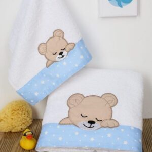 ΠΕΤΣΕΤΑ ΣΕΤ 2 τεμ bebe SLEEPING BEARS CUB 11 30X50,70X140 ΛΕΥΚΟ/ΣΙΕΛ Cotton 100%-1212115801701120