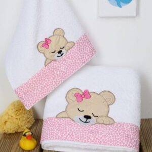 ΠΕΤΣΕΤΑ ΣΕΤ 2 τεμ bebe SLEEPING BEARS CUB 12 30X50,70X140 ΛΕΥΚΟ/ΡΟΖ Cotton 100%-1212115801701219