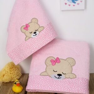 ΠΕΤΣΕΤΑ ΣΕΤ 2 τεμ bebe SLEEPING BEARS CUB 14 30X50,70X140 ΡΟΖ Cotton 100%-1212115801701426