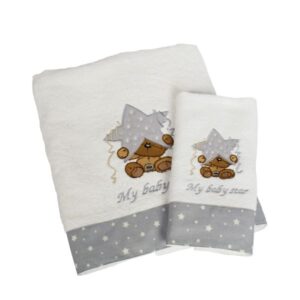 ΠΕΤΣΕΤΑ ΣΕΤ 2 τεμ bebe ΑΣΤΕΡΙ 124 30X50,70X140 ΛΕΥΚΟ/ΓΚΡΙ Cotton 100%-1212115803012418