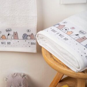 ΠΕΤΣΕΤΑ ΜΕ ΨΗΦΙΑΚΗ ΕΚΤΥΠΩΣΗ ΣΕΤ 2 τεμ bebe Doggies 111 30X50,70X140 ΛΕΥΚΟ Cotton 100%-1216015810611117