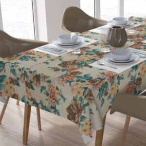 ΑΛΕΚΙΑΣΤΟ ΣΕΤ 2 τεμ (ΤΡΑΠ/ΛΟ 140Χ140/ΤΡΑΒΕΡΣΑ 40Χ140) Vintage Flower 480 Ecru-Aqua Cott/Pol 70/30-19319800118480EA