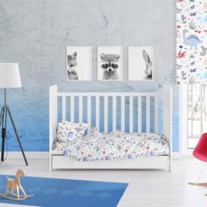 ΚΑΤΩΣΕΝΤΟΝΟ ΜΕ ΛΑΣΤΙΧΟ bebe Dino 309 0,70X1,40X0,15 White-Blue Cott/Pol 70/30-31312019001