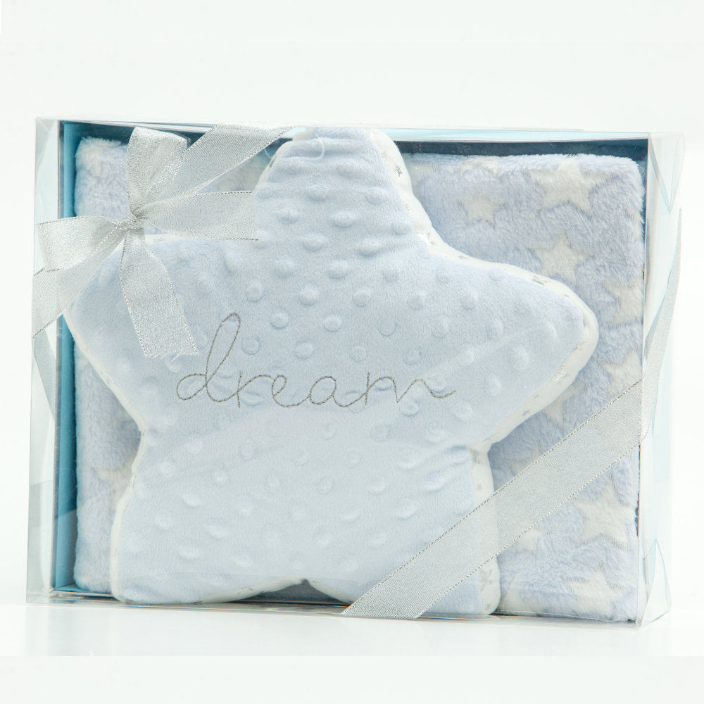 Κουβέρτα Αγκαλιάς Σετ Αστεράκι σε Κουτί Γαλάζιο BEBE 75 x 100 + 30 x 25 cm