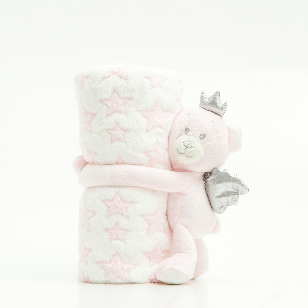 Κουβέρτα Αγκαλιάς Σετ Κουκλάκι Angel Bear Ροζ Ροζ BEBE 75 x 100 cm