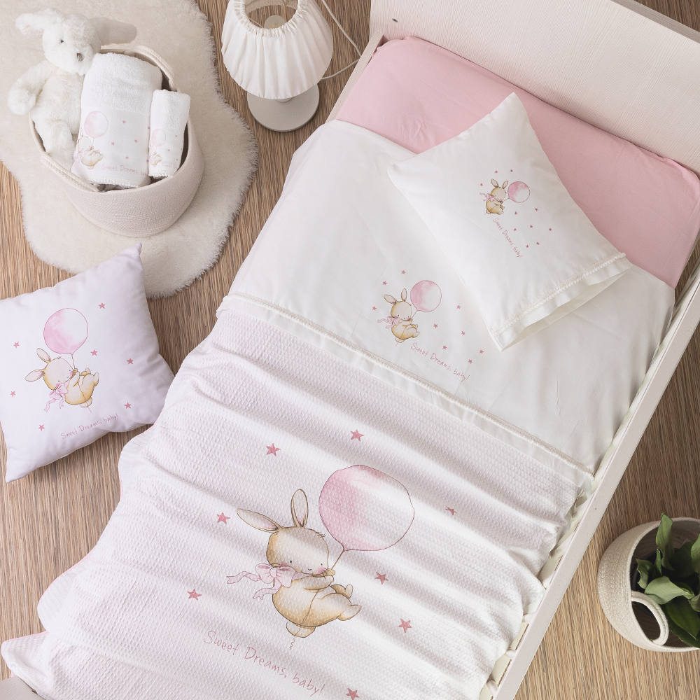 Κουβέρτα Πικέ Κούνιας Sweet Dreams Baby Λευκό-Ροζ Λευκό-Ροζ BEBE 110 x 140 cm