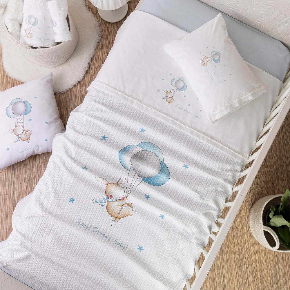 Κουβέρτα Πικέ Κούνιας Sweet Dreams Baby Λευκό-Σιέλ Λευκό-Σιέλ BEBE 110 x 140 cm