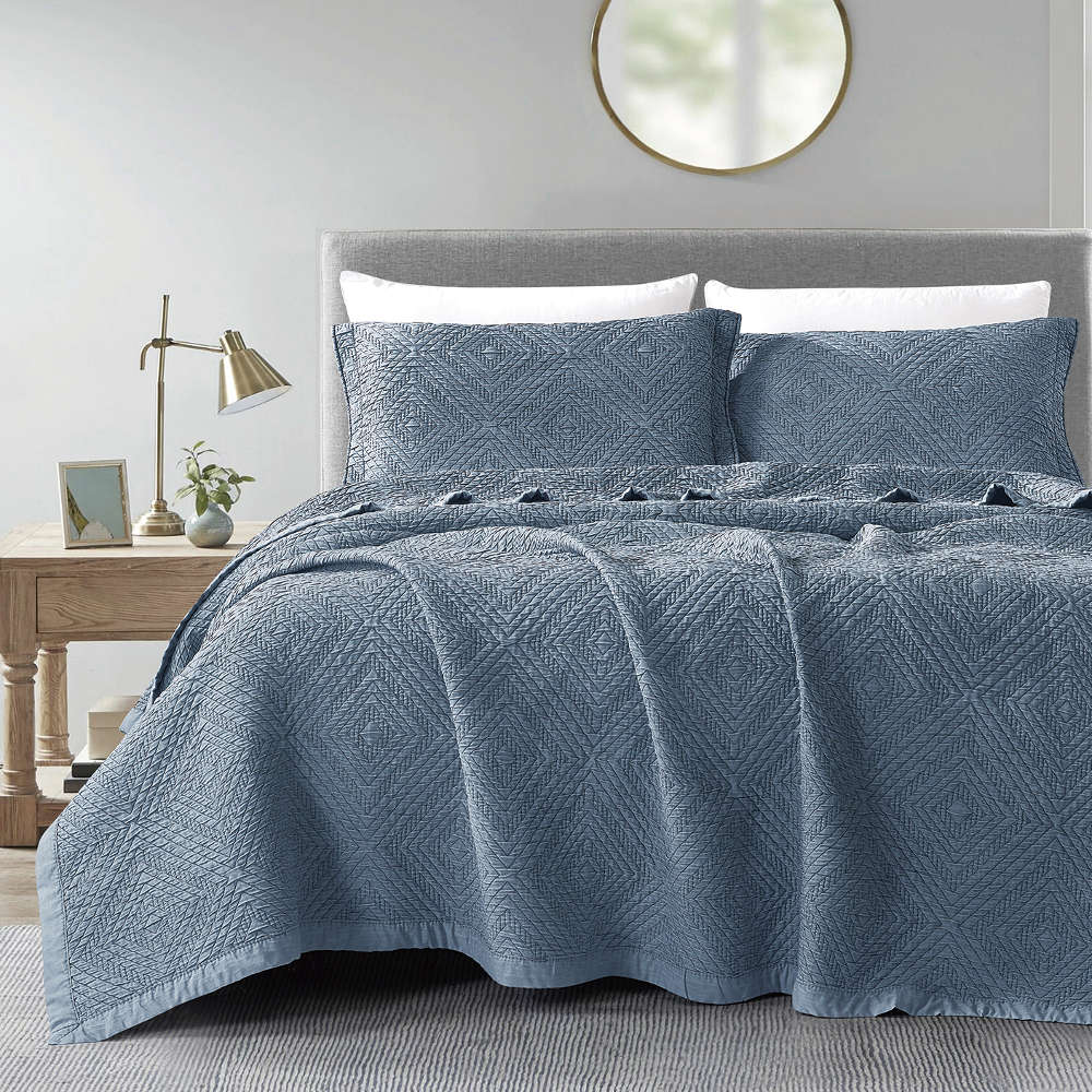 Κουβέρτα Ζακάρ Σετ Carrara Μπλε Υπέρδιπλη Μπλε ΥΠΕΡΔΙΠΛΟ 230 x 245 cm + (2) 50 x 70 cm
