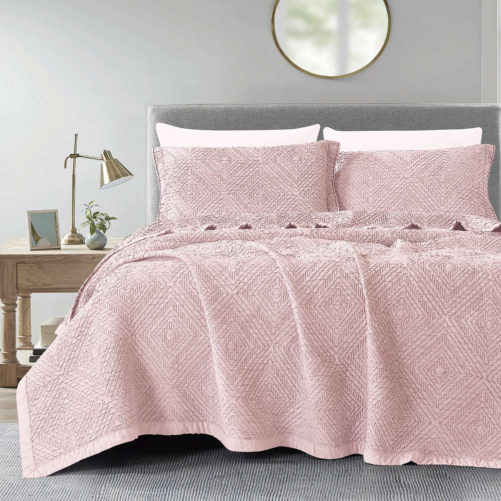 Κουβέρτα Ζακάρ Σετ Carrara Ροζέ Υπέρδιπλη Ροζέ ΥΠΕΡΔΙΠΛΟ 230 x 245 cm + (2) 50 x 70 cm