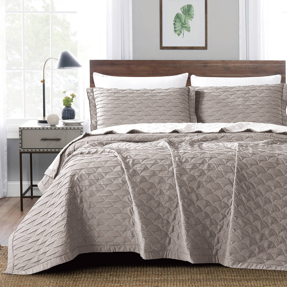 Κουβέρτα Ζακάρ Σετ Βεντάλια Μπεζ Υπέρδιπλη Μπεζ ΥΠΕΡΔΙΠΛΟ 230 x 245 cm + (2) 50 x 70 cm