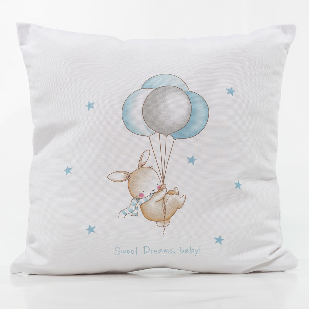 Μαξιλάρι Διακοσμητικό Printed Sweet Dreams Baby Λευκό-Σιέλ Λευκό-Σιέλ 45 X 45 45 x 45 cm