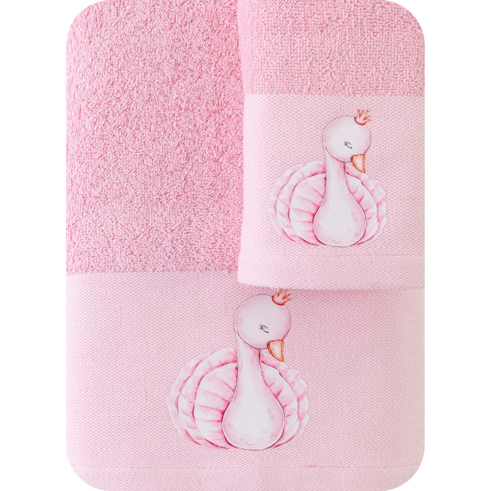 Πετσέτες Σετ 2ΤΜΧ Κύκνος Ροζ BEBE 70 x 120 / 30 x 50 cm