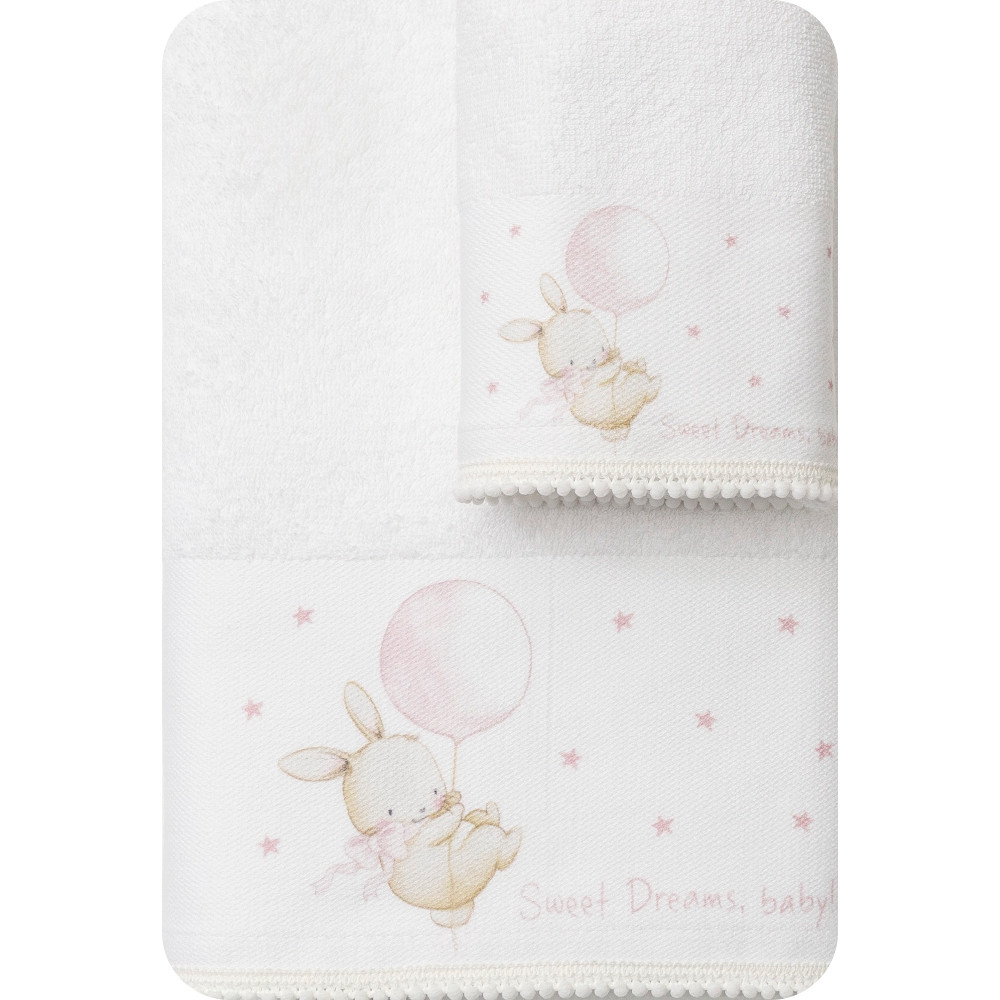Πετσέτες Σετ 2ΤΜΧ Sweet Dreams Baby Λευκό-Ροζ Λευκό-Ροζ BEBE 70 x 120 / 30 x 50 cm