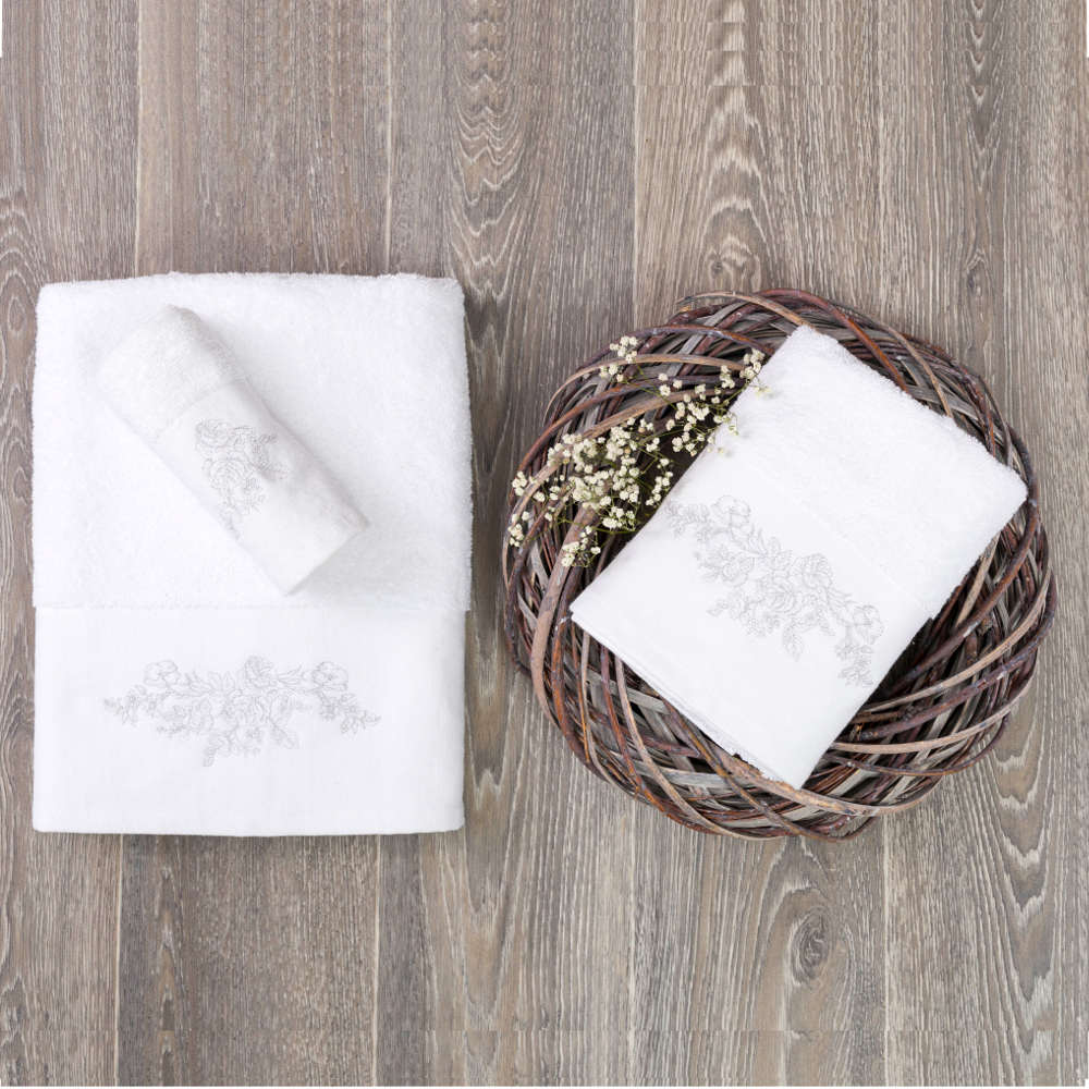 Πετσέτες Σετ 2ΤΜΧ Τριαντάφυλλο Λευκό Σ2ΤΜΧ 50 x 90 / 30 x 50 cm