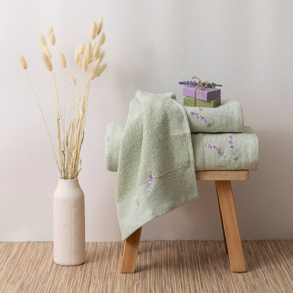 Πετσέτες Σετ 3ΤΜΧ Lavender Φυστικί Σ3ΤΜΧ 70 x 140 / 50 x 90 / 30 x 50 cm