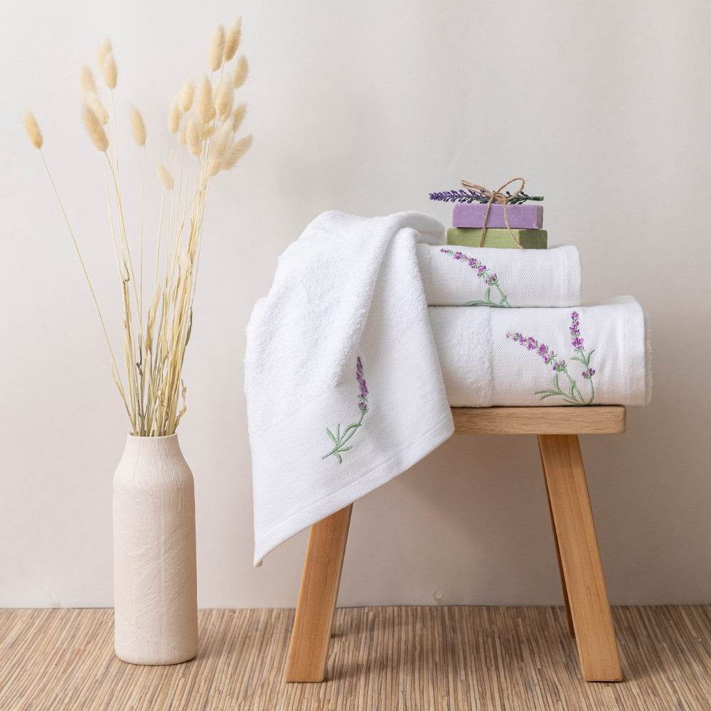 Πετσέτες Σετ 2ΤΜΧ Lavender Λευκό Σ2ΤΜΧ 50 x 90 / 30 x 50 cm