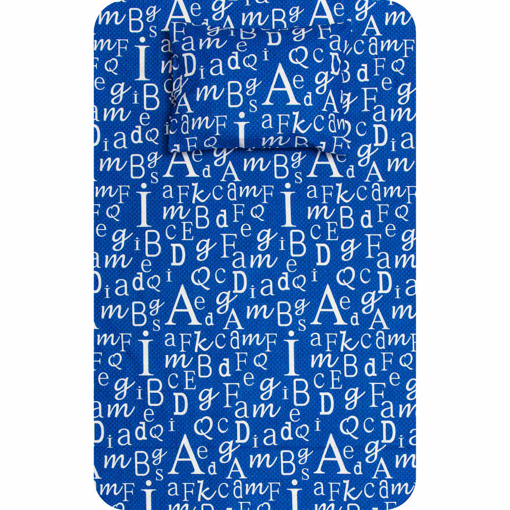 Σεντόνι Σετ 2ΤΜΧ Γράμματα Μονό Μπλε Μπλε ΜΟΝΟ 160 x 240 cm + 50 x 70 cm