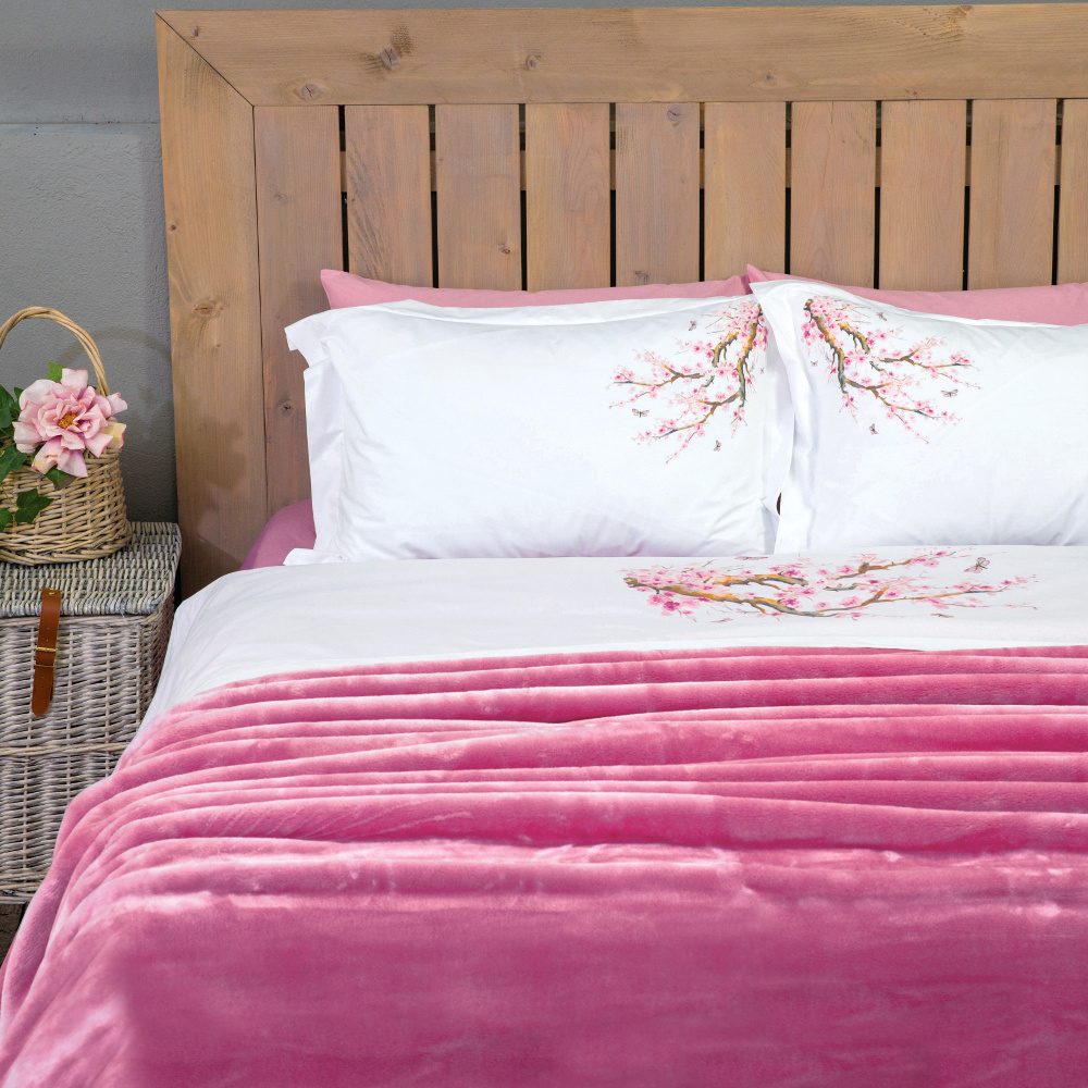 Σεντόνια Digital Print Σετ Αμυγδαλιά Υπέρδιπλα Λευκό-Ροζέ ΥΠΕΡΔΙΠΛΟ 220 x 240 cm + 240 x 260 cm + (2) 50 x 70 cm