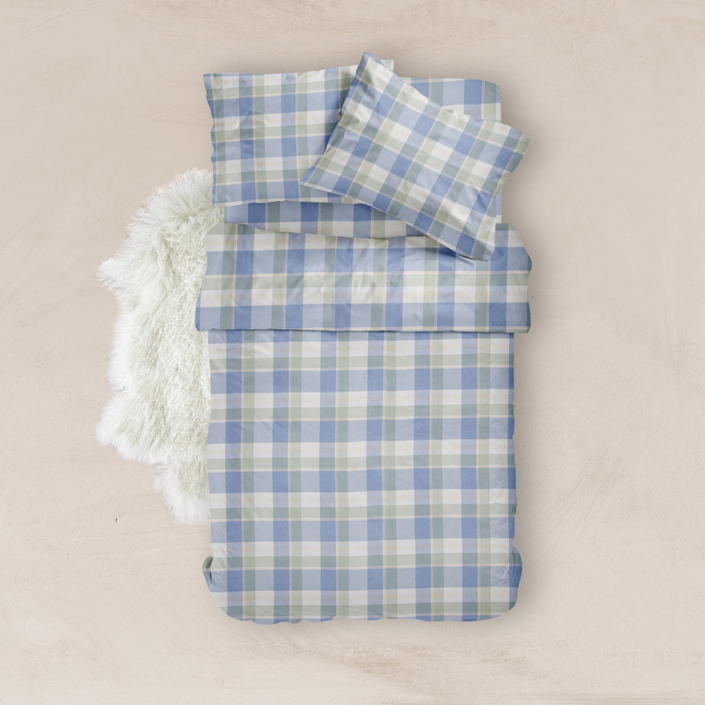 Σεντόνι Εμπριμέ Φανελένιo Σετ 3ΤΜΧ Plaid Μπλε Υπέρδιπλo Μπλε ΥΠΕΡΔΙΠΛΟ 240 x 260 cm + (2) 50 x 70 cm
