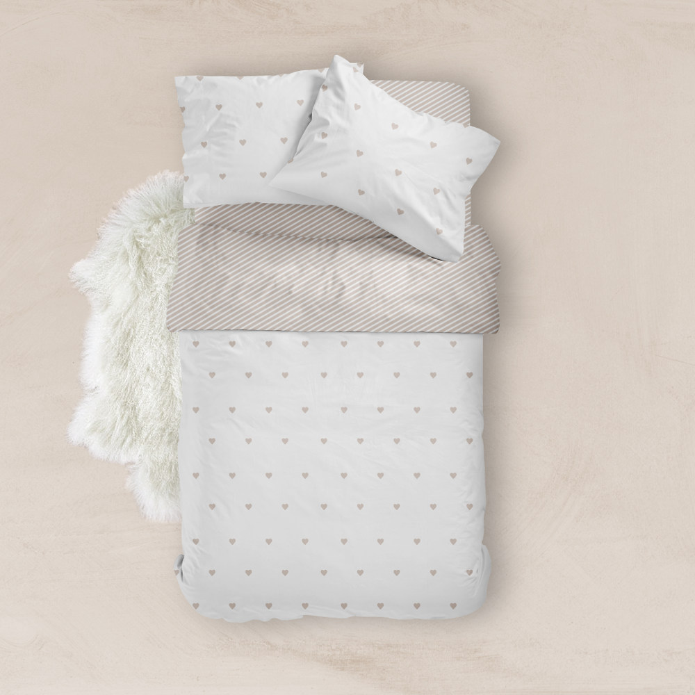 Σεντόνια Εμπριμέ Σετ Hearts Μπεζ Υπέρδιπλα Μπεζ ΥΠΕΡΔΙΠΛΟ 220 x 240 cm + 240 x 260 cm + (2) 50 x 70 cm