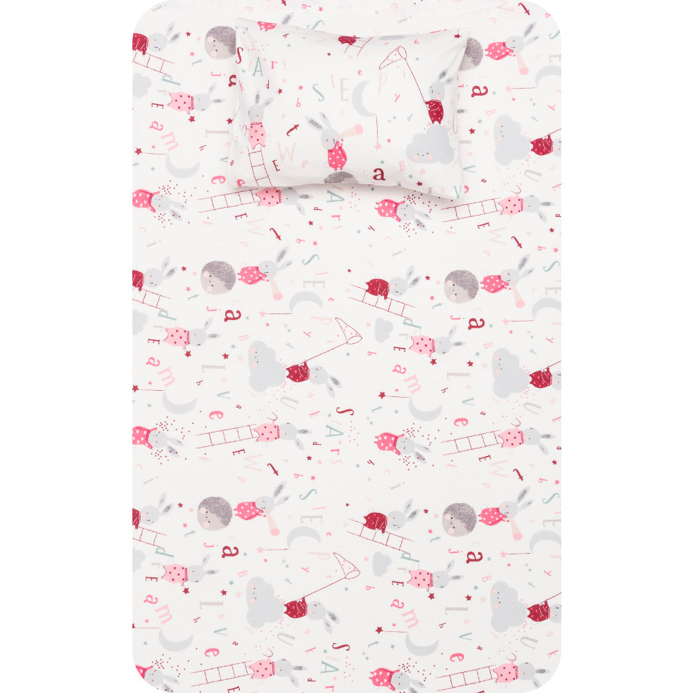 Σεντόνια Κούνιας Φανελένιο Σετ Sleepy Ροζ Ροζ BEBE (2) 120 x 160 cm + 30 x 40 cm