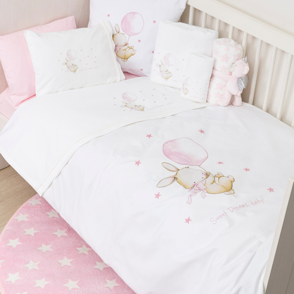 Σεντόνια Κούνιας Σετ Sweet Dreams Baby Λευκό-Ροζ Λευκό-Ροζ BEBE (2) 120 x 160 cm + 30 x 40 cm