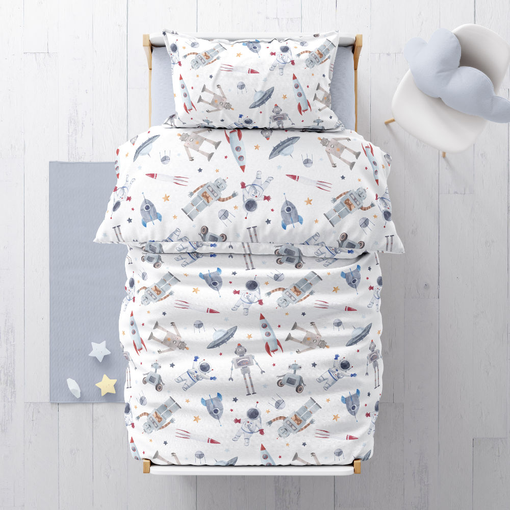 Σεντόνια Σετ Robot Moνό Λευκό ΜΟΝΟ (2) 160 x 250 cm + 50 x 70 cm