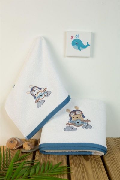 ΠΕΤΣΕΤΑ Με Κέντημα Σετ 2 τεμ bebe Airplane 157 30X50,70X140 Λευκό 100% Cotton-31140926014