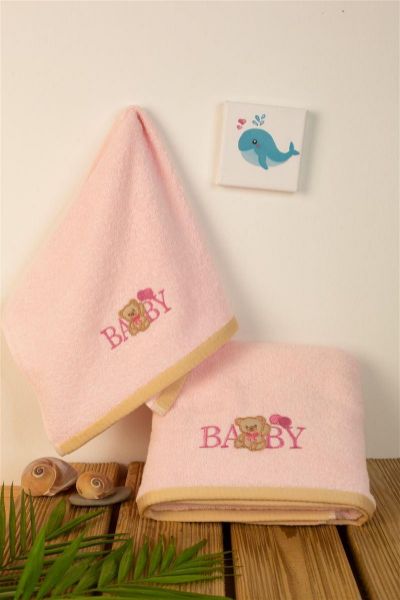 ΠΕΤΣΕΤΑ Με Κέντημα Σετ 2 τεμ bebe Baby Bear 162 30X50,70X140 Ροζ 100% Cotton-31140926017
