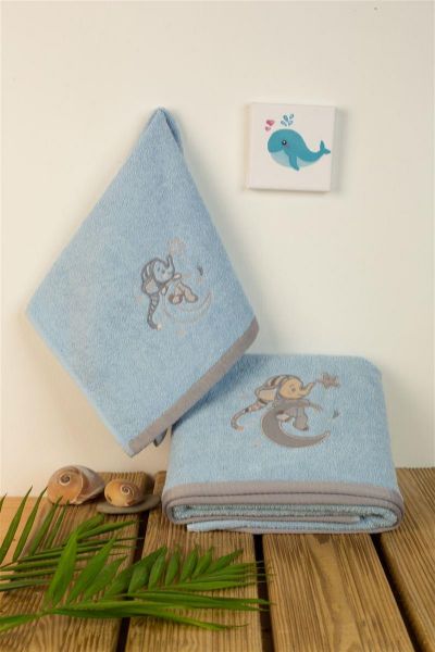 ΠΕΤΣΕΤΑ Με Κέντημα ΣΕΤ 2 τεμ bebe Dreaming Elephant 166 30X50,70X140 Σιελ 100% Cotton-31140926020