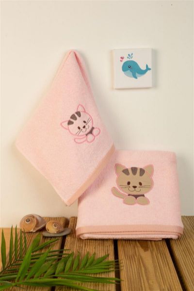 ΠΕΤΣΕΤΑ Με Κέντημα Σετ 2 τεμ bebe Kitty 136 30X50,70X140 Ροζ 100% Cotton-31140926001