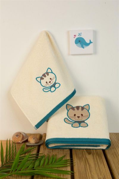 ΠΕΤΣΕΤΑ Με Κέντημα Σετ 2 τεμ bebe Kitty 138 30X50,70X140 Εκρού 100% Cotton-31140926003