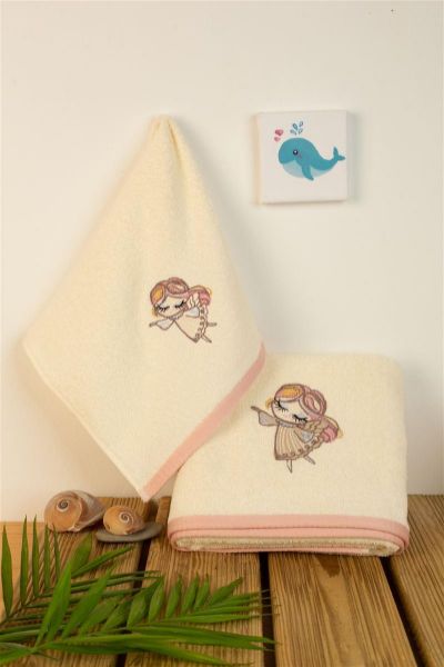 ΠΕΤΣΕΤΑ Με Κέντημα Σετ 2 τεμ bebe Little Angel 143 30X50,70X140 Εκρού 100% Cotton-31140926006