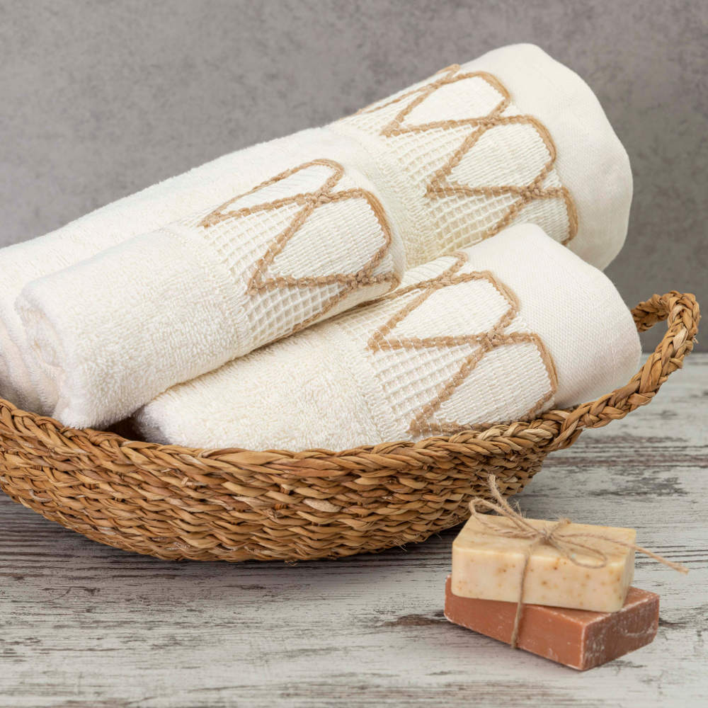 Πετσέτες Σετ 3ΤΜΧ Drops Εκρού Σ3ΤΜΧ 70 x 140 / 50 x 90 / 30 x 50 cm