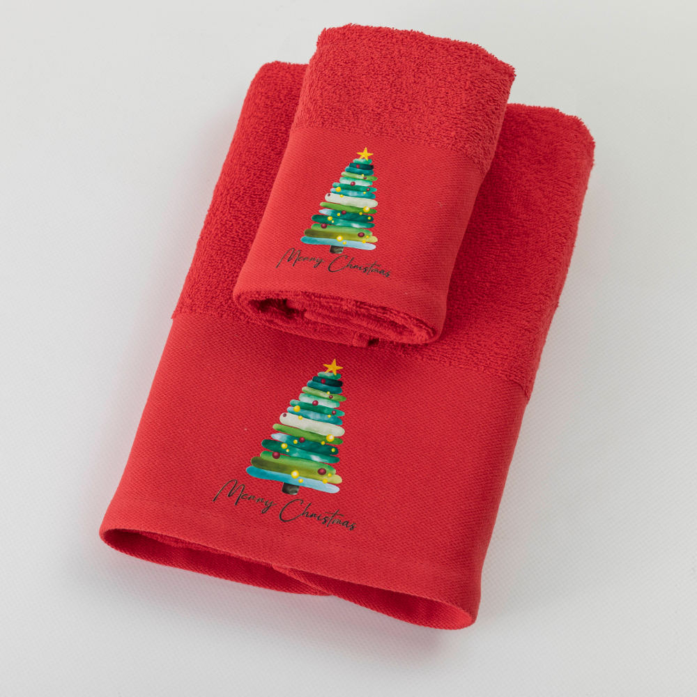 Πετσέτες Χριστουγεννιάτικες Σετ 2ΤΜΧ Christmas Tree Κόκκινο Κόκκινο Σ2ΤΜΧ 50 x 90 / 30 x 50 cm
