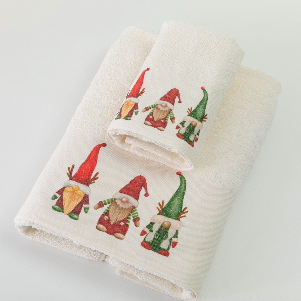 Πετσέτες Χριστουγεννιάτικες Σετ 2ΤΜΧ Νάνοι Εκρού Εκρού Σ2ΤΜΧ 50 x 90 / 30 x 50 cm