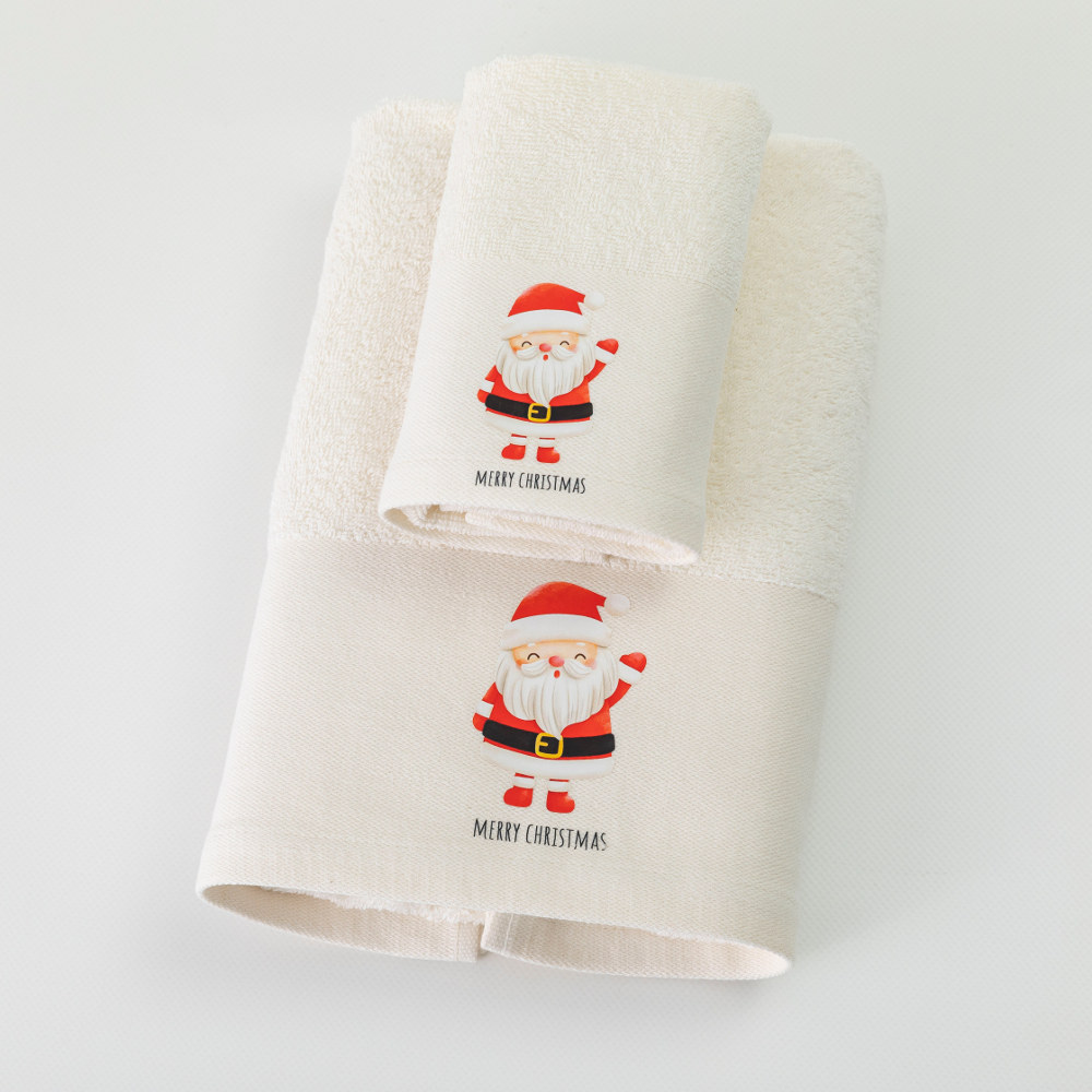 Πετσέτες Χριστουγεννιάτικες Σετ 2ΤΜΧ Santa Claus Εκρού Εκρού Σ2ΤΜΧ 50 x 90 / 30 x 50 cm