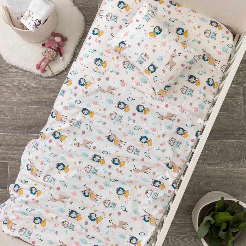 Σεντόνια Κούνιας Φανελένιο Σετ Πριγκίπισσα Ροζέ BEBE (2) 120 x 160 cm + 30 x 40 cm