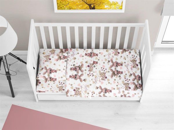 ΚΑΤΩΣΕΝΤΟΝΟ ΜΕ ΛΑΣΤΙΧΟ bebe Bunnies 30 0,70X1,40X0,15 White-Coral 100% Cotton Flannel-31212019005