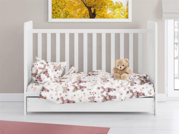 ΠΑΠΛΩΜΑΤΟΘΗΚΗ ΕΜΠΡΙΜΕ bebe Bunnies 30 120X160 White-Coral 100% Cotton Flannel-31210821005