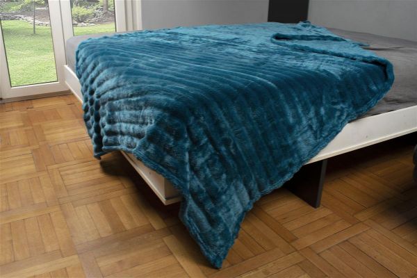 ΚΟΥΒΕΡΤΑ Coral Fleece Ριγέ 220X240 300gsm 13 Petrol 100% Polyester-33432524002