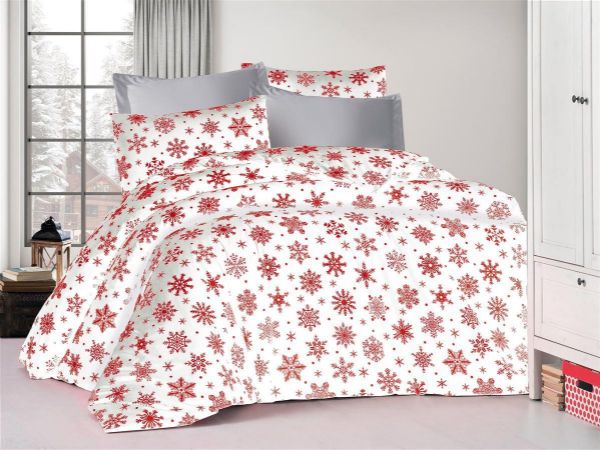 ΣΕΝΤΟΝΙΑ ΕΜΠΡΙΜΕ ΣΕΤ 3 τεμ Snowflake 462 160X240 White-Red 70/30 Cott/Pol-33312223034