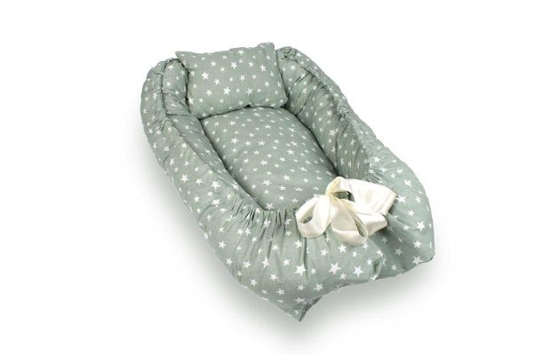 Βρεφική Φωλιά & Μαξιλάρι Εμπριμέ Σετ 2 τεμ Star 36 90X110,25X35 Green 100% Cotton-31114020003