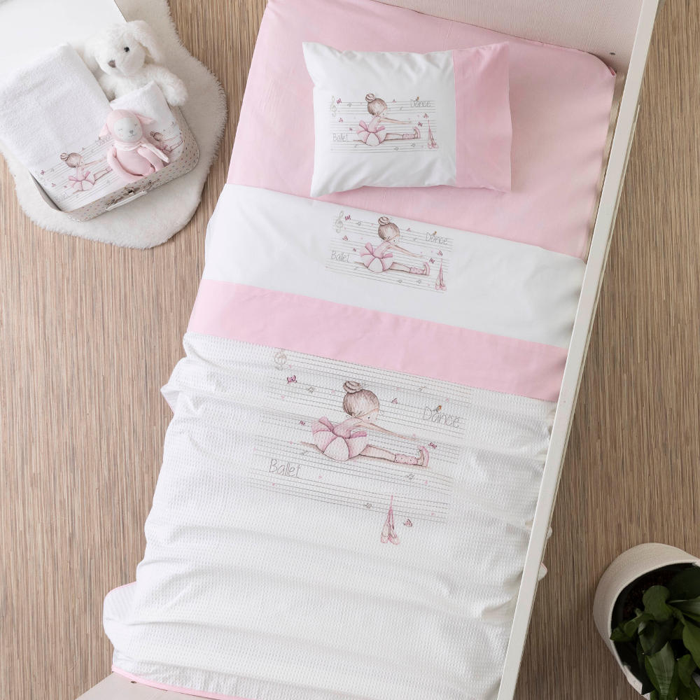 Κουβέρτα Πικέ Κούνιας Ballerina Λευκό-Ροζ BEBE 110 x 140 cm