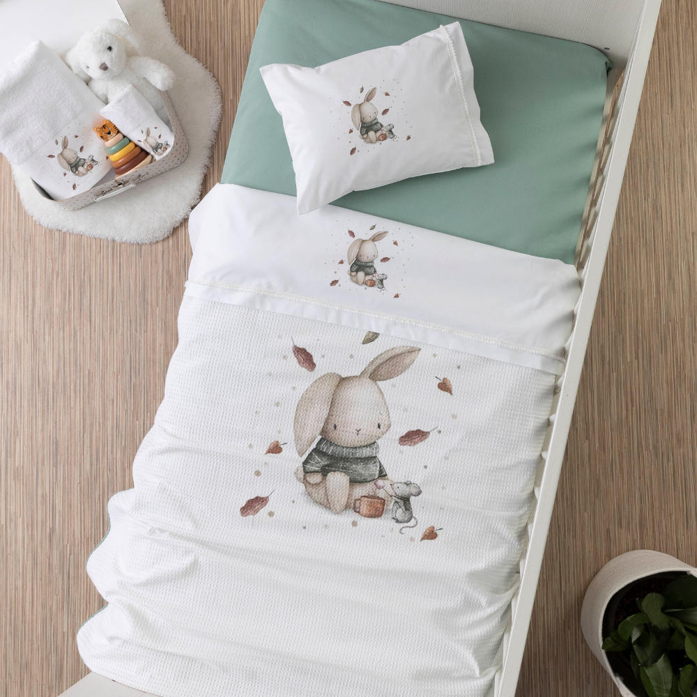 Κουβέρτα Πικέ Κούνιας Λαγουδάκι Λευκό-Βεραμάν BEBE 110 x 140 cm