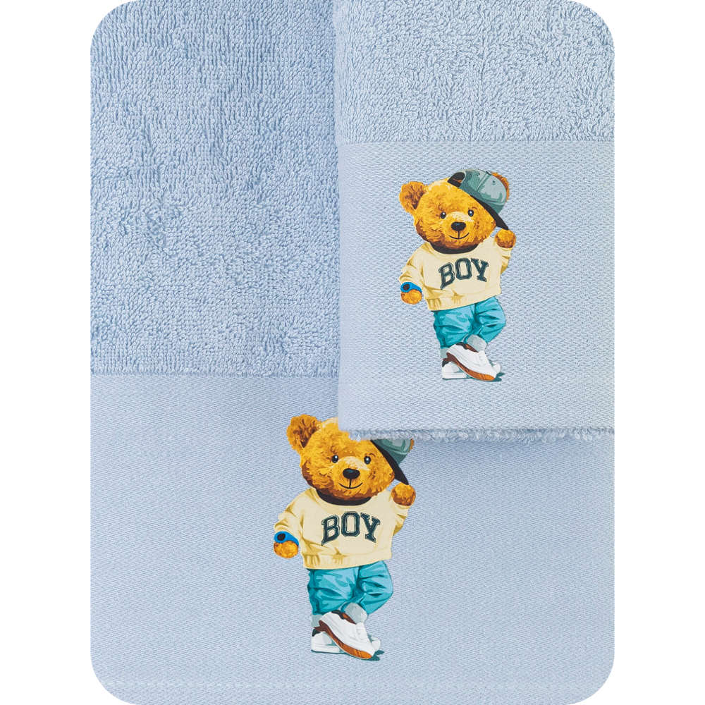 Πετσέτες Σετ 2ΤΜΧ Teddy Boy Σιέλ BEBE 70 x 120 / 30 x 50 cm