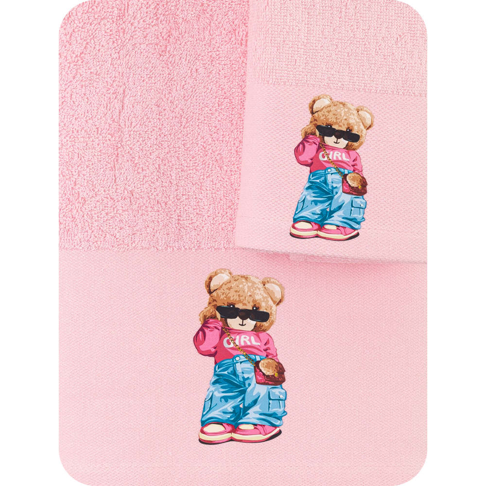 Πετσέτες Σετ 2ΤΜΧ Teddy Girl Ροζ BEBE 70 x 120 / 30 x 50 cm