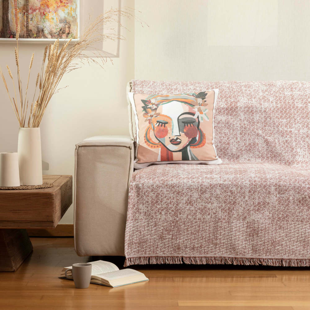 Ριχτάρι Βαμβακερό Πολυθρόνας Yaiza Τερακότα ΜΟΝΟΘΕΣΙΟ 180 x 180 cm