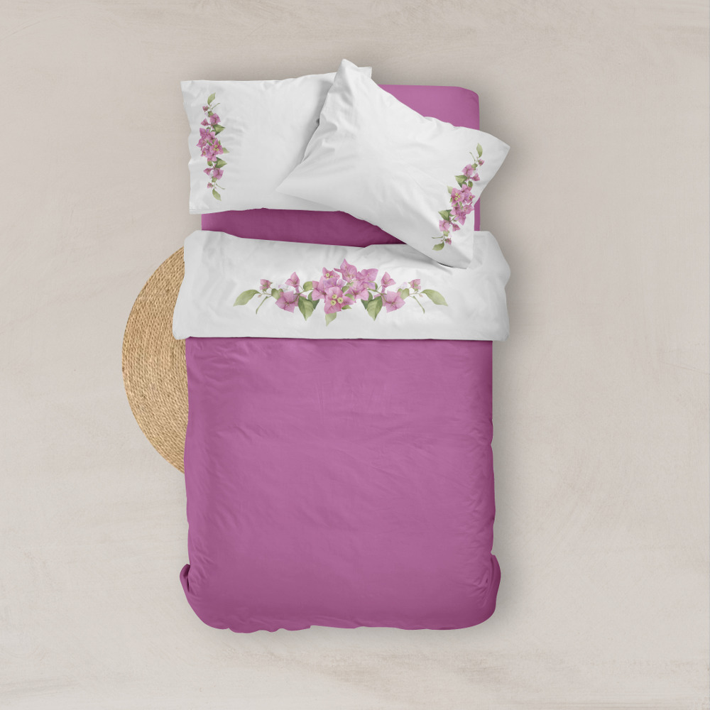 Σεντόνι Digital Print Σετ Bougainvillea Υπέρδιπλο Λευκό ΥΠΕΡΔΙΠΛΟ 220 x 240 cm + (2) 50 x 70 cm