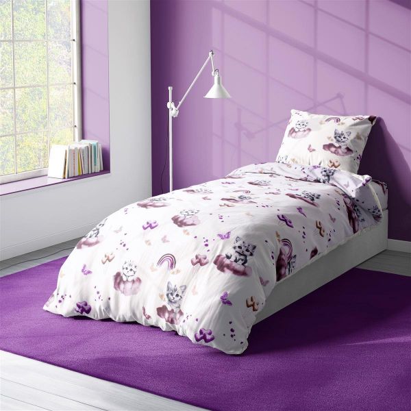 Πάπλωμα Εμπριμέ kids Kitten 561 160X240 Mauve 100% Cotton-32111123043
